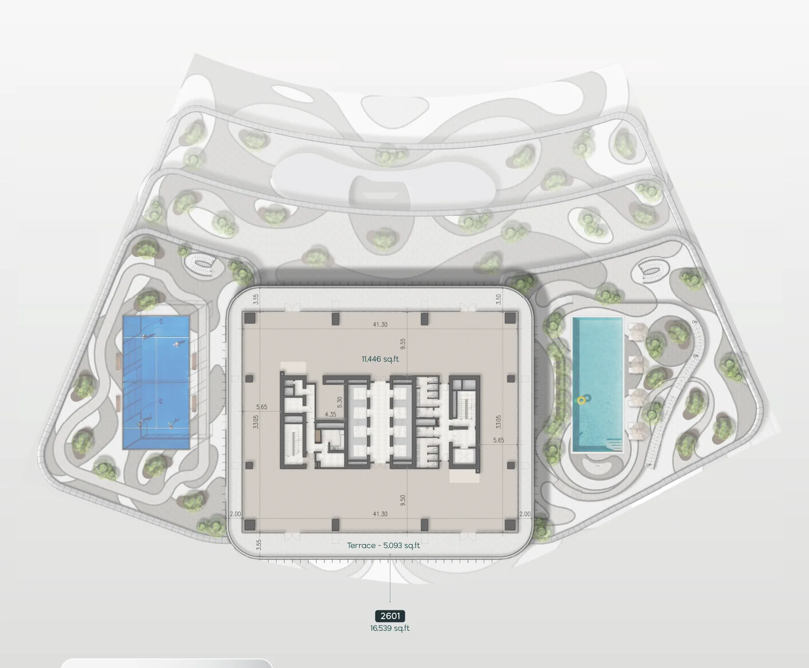 Floor plan, full office floor wrapped by a private terrace
